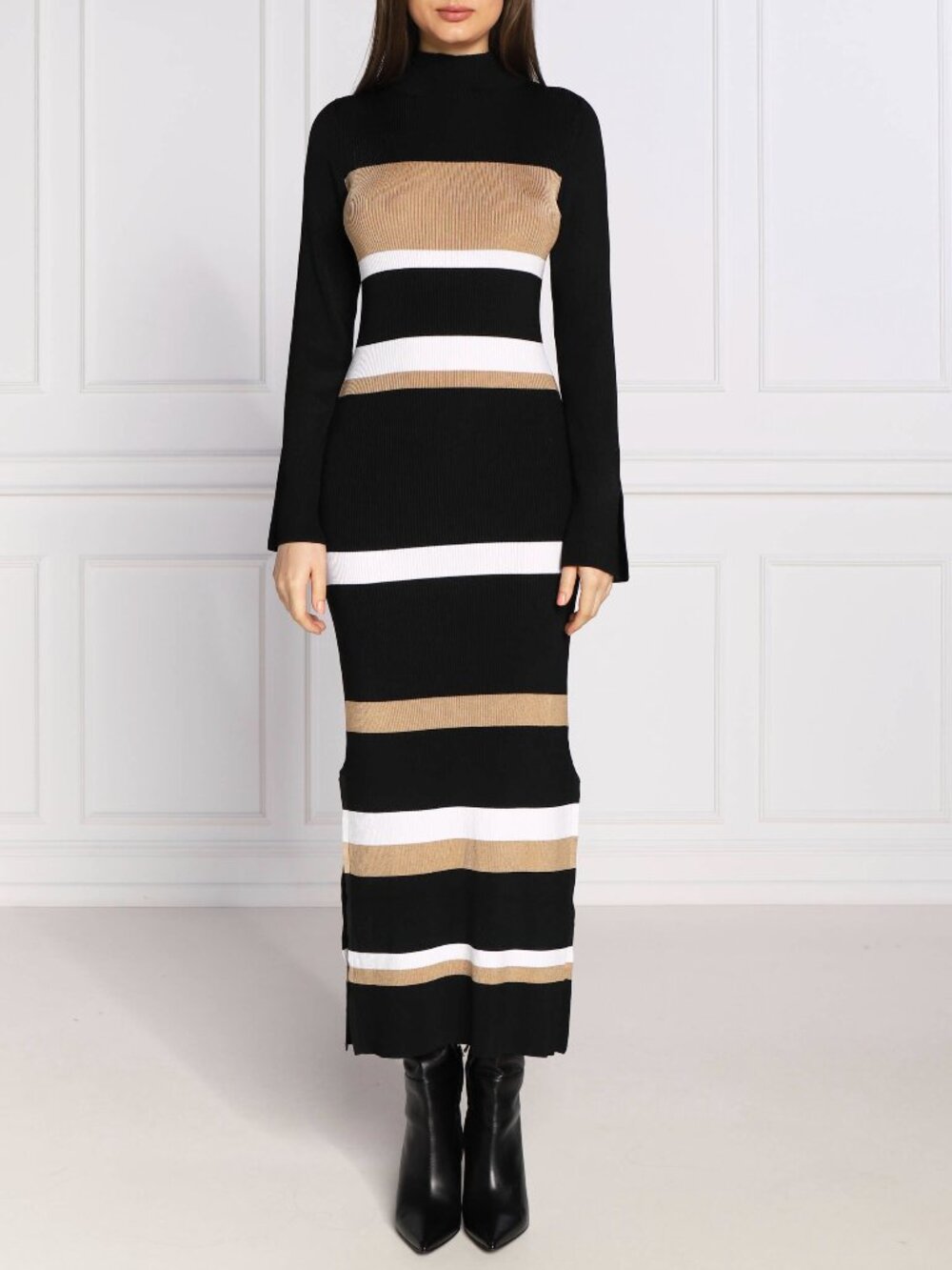 HUGO BOSS Designer Ribbed Bodycon Long Sleeve Knit Sweater Dress XS $495 RRP